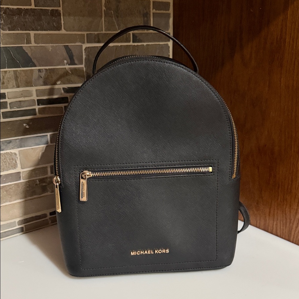 Michael Kors Black Saffiano Leather Mini Backpack with Gold Hardware